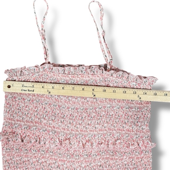 Mabel Daphne Ditsy Flower Ruffe Trim Smocked‎ Midi Long Tube Dress Pink Large - Picture 14 of 15